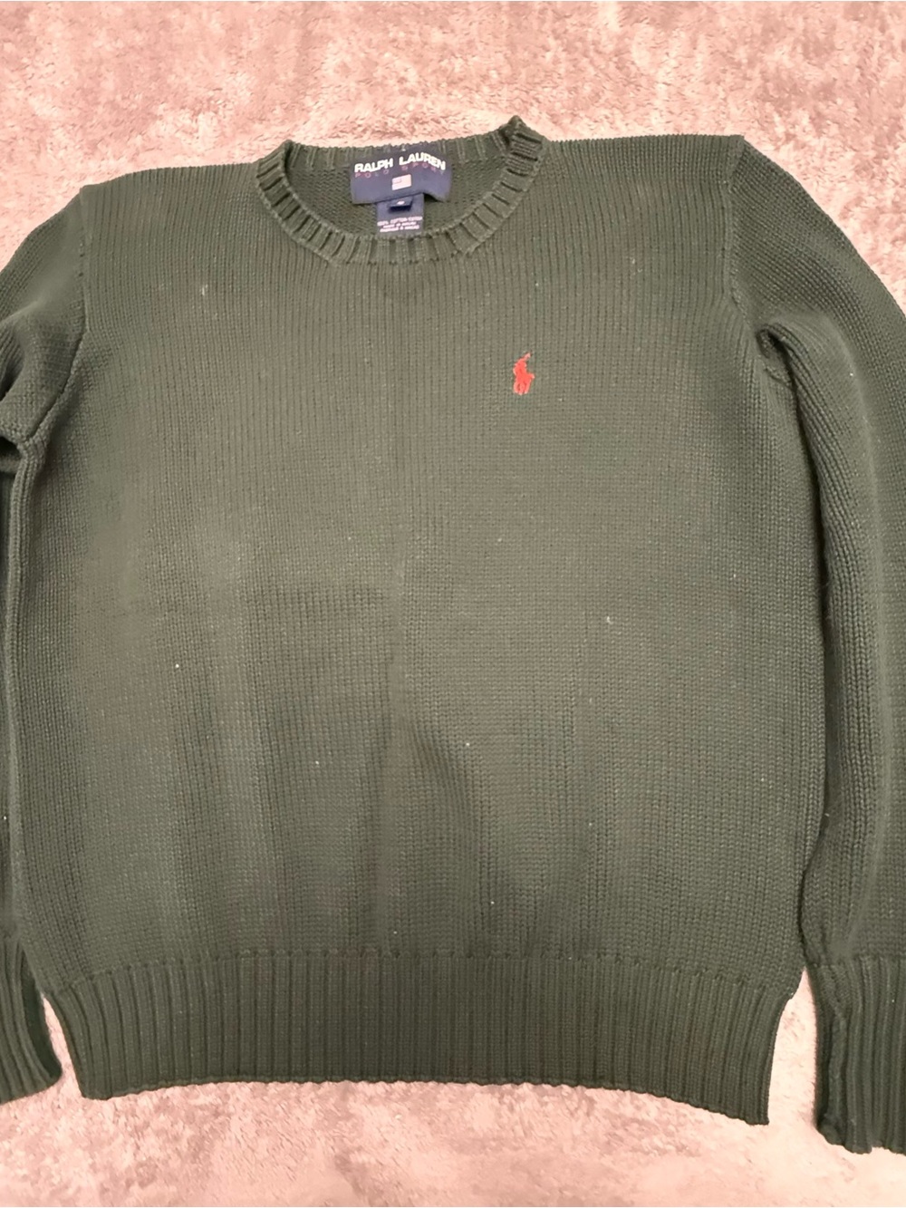 Vntg Ralph Lauren Sport Men’s Green Cotton Knit Crewneck Pullover Sweater Size S